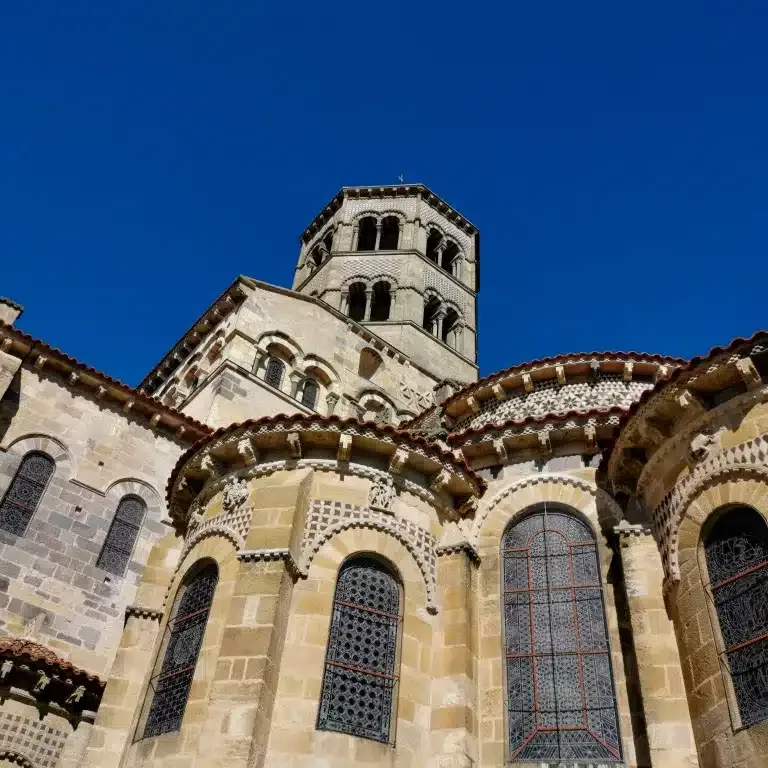 Issoire. Romanesque church Saint Austremoine, one of the five major Romanesque churches in Auvergne, Puy de Dome, Auvergne Rhone Alpes. France